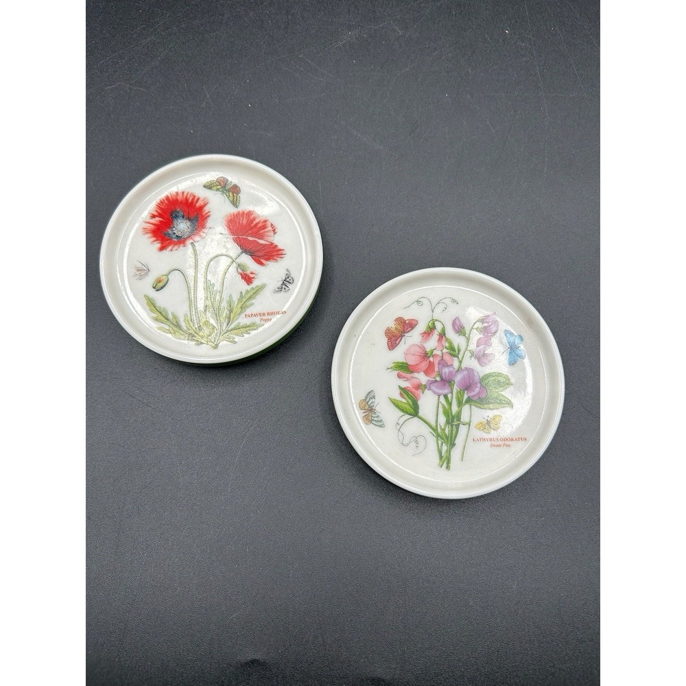 2 VTG Portmeirion Botanical Garden Ceramic Coasters Poppy & Sweet Pea